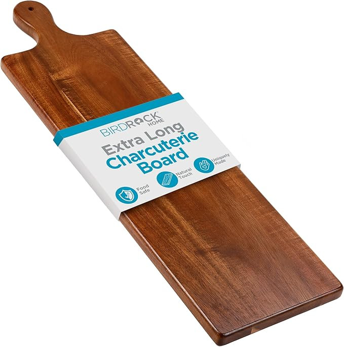 BIRDROCK HOME Acacia Wooden Serving Board with Handle - Extra Long Charcuterie Tray for Party Che... | Amazon (US)