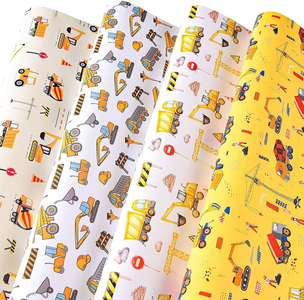Construction Wrapping Paper - Truck Wrapping Paper for Boys, Kids, 12 Sheets Tractor & Trucks Wra... | Amazon (US)