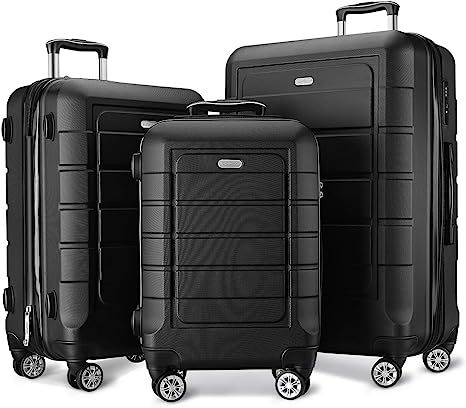 SHOWKOO Luggage Sets Expandable PC+ABS Durable Suitcase Double Wheels TSA Lock Black 3pcs | Amazon (US)