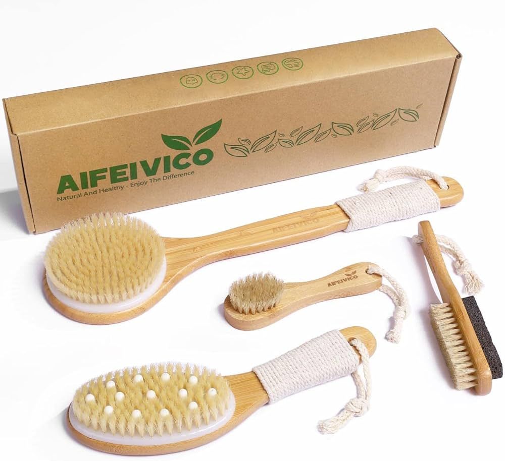 AIFEIVICO Dry Brushing Body Brush, 4 Pack Exfoliating Dry Brush, Long Handle Shower Brush, Face B... | Amazon (US)