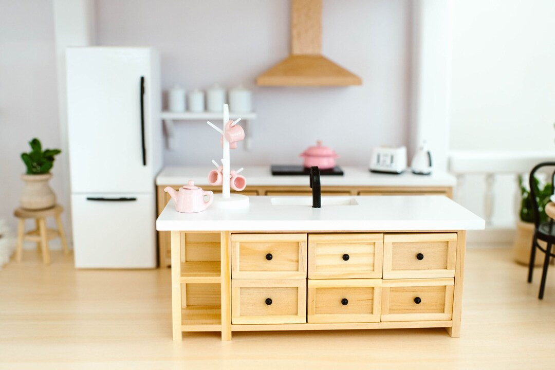 Farmhouse Dollhouse Kitchen Island With Drawers and Sink - Etsy | Etsy (US)