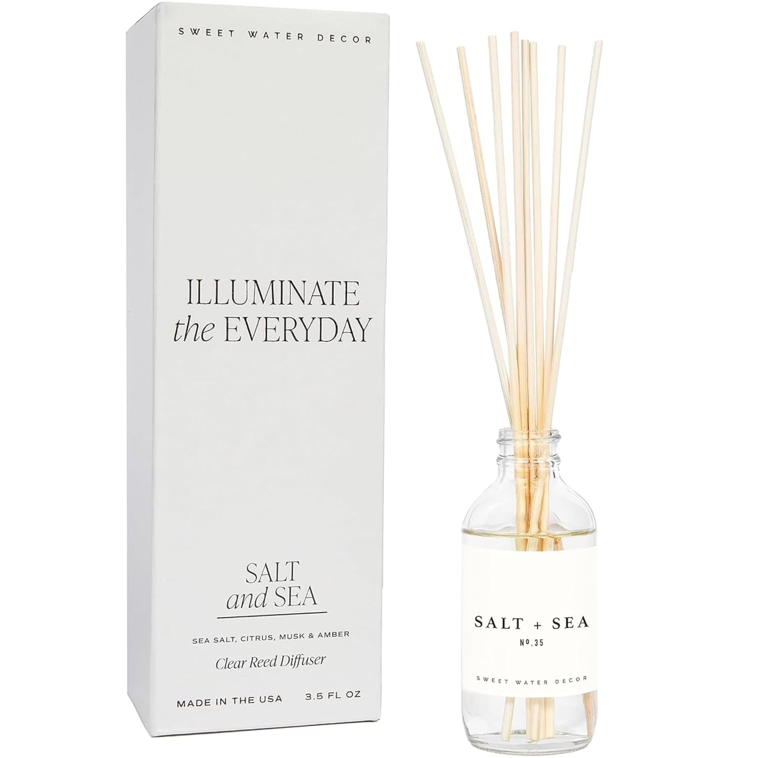 Sweet Water Decor Salt & Sea Reed Diffuser Set - Sea Salt Citrus & Musk Amber Scent Diffuser - Re... | Amazon (US)
