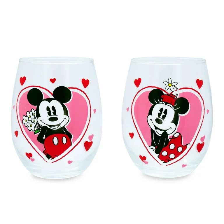 Disney Minnie and Mickey Mouse Hearts Stemless Wine Glasses | Set of 2 | Walmart (US)
