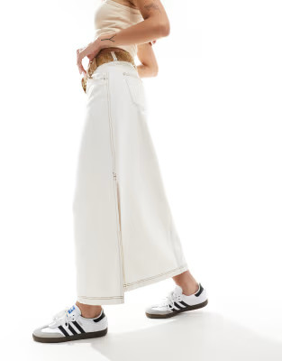 DTT side split contrast thread denim maxi skirt in off white | ASOS (Global)