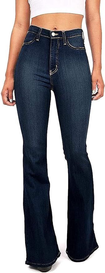Vibrant Women's Juniors Bell Bottom High Waist Fitted Denim Jeans | Amazon (US)