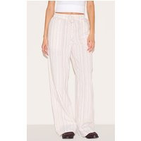 Beige Pinstripe Printed Drawstring Waist Slouchy Pants | PrettyLittleThing US