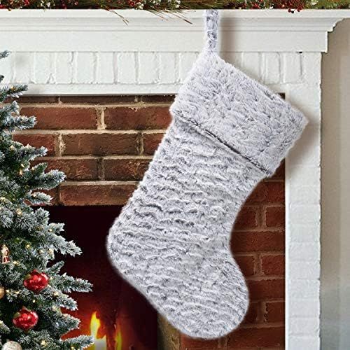 S-DEAL 21 Inches Christmas Stocking Double Layers White Faux Fur Cuff Gift Holder Party Holiday D... | Amazon (US)
