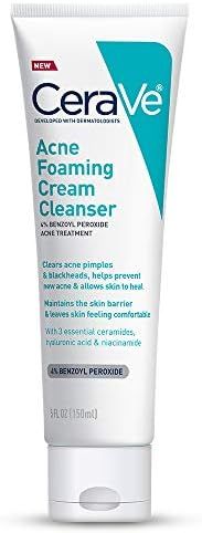 CeraVe Acne Foaming Cream Cleanser | Acne Treatment Face Wash with 4% Benzoyl Peroxide, Hyaluroni... | Amazon (US)