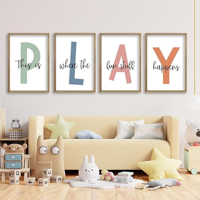 This Is Where The Fun Stuff Happens Kids Playroom Wall Art 11x16 Inch Set Of 4 Rustic Kids Wood F... | Amazon (US)