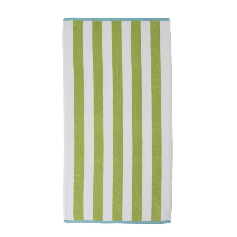 Better Homes & Gardens Oversized Reversible Cotton Blend Aqua & Green Cabana Striped Beach Towel,... | Walmart (US)