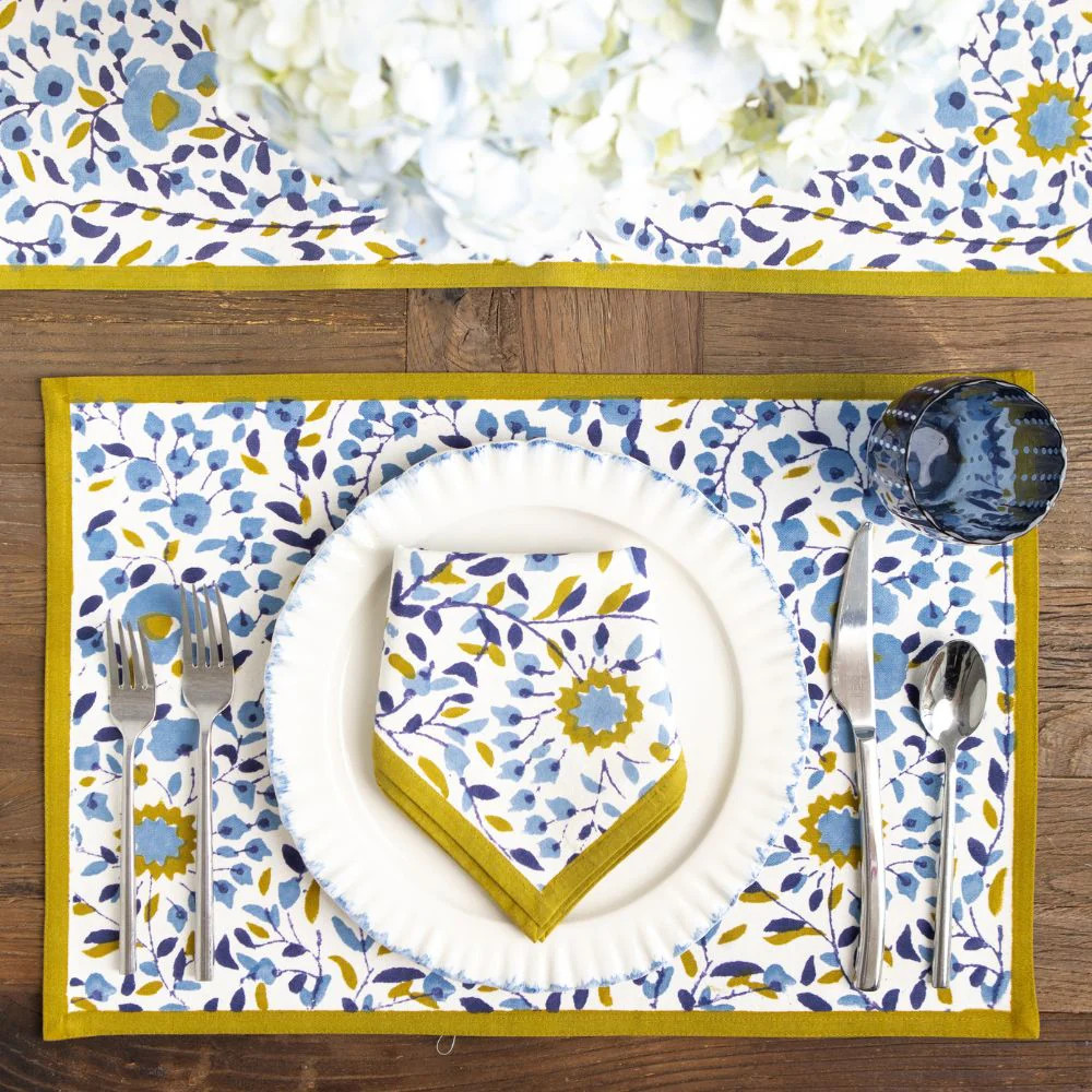 Starflower Blue & Ochre Placemat | Set of 4 | Pomegranate