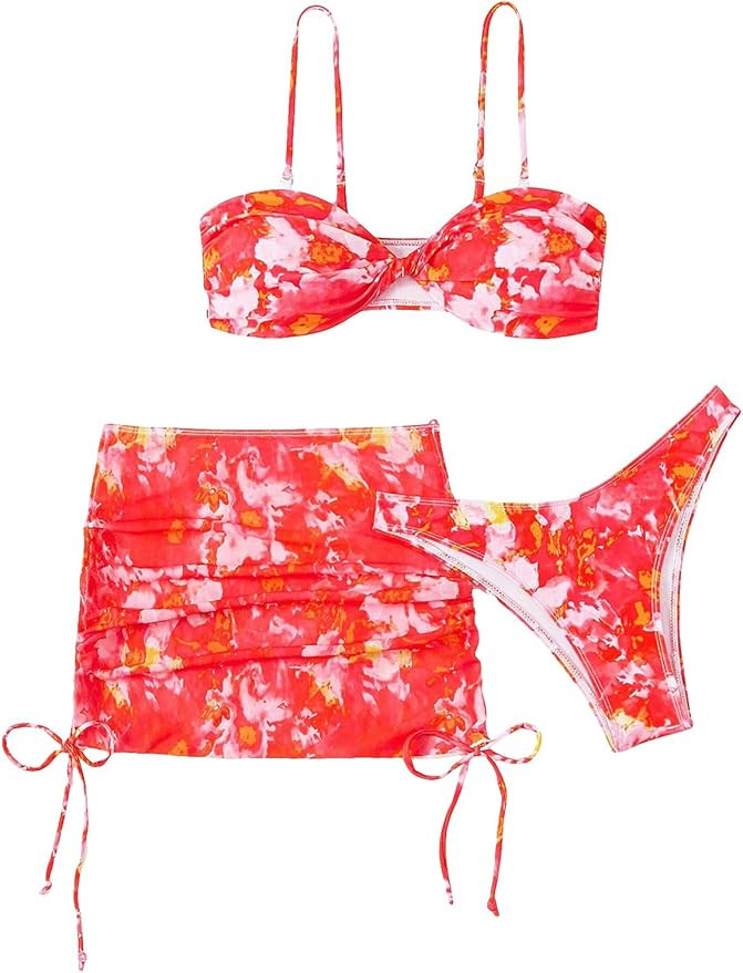 SHENHE Women's 3 Piece Swimsuits with Cover Up Skirt High Cut Twisted Tie Dye Bikini Set | Amazon (US)