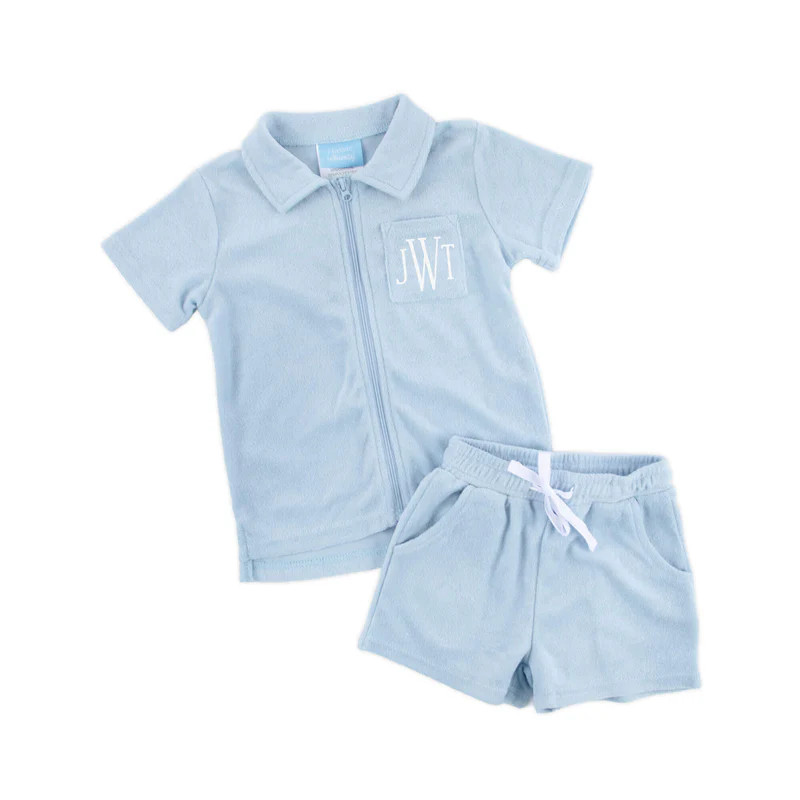 Light Blue Terry Swim Cover Up Short Set | Classic Whimsy