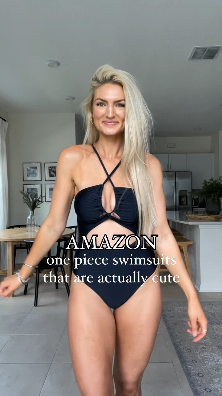Affordable one piece swimsuits from Amazon that are still cute! 

Red and mauve swimsuits have adjustable side ties to make the leg higher or lower and are a ribbed material. Wearing size small, size down. 

Both black swimsuits are size medium. 

Amazon swim, swimwear, summer style, summer outfits, vacation look 