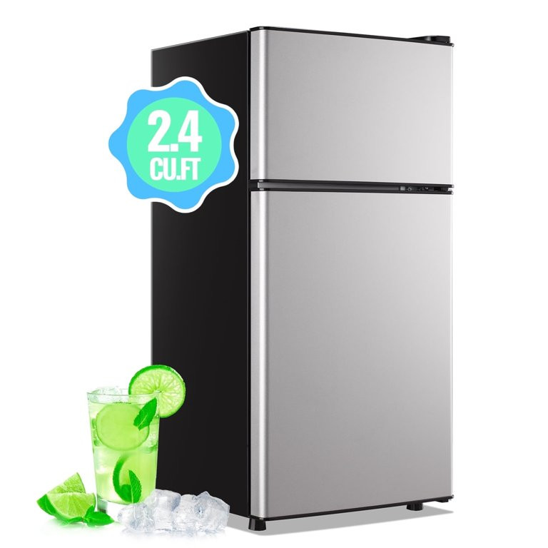 DEMULLER 2.4 Cu.ft Refrigerator, Mini Small Fridge with Freezer Personal Fridge New Silver | Walmart (US)
