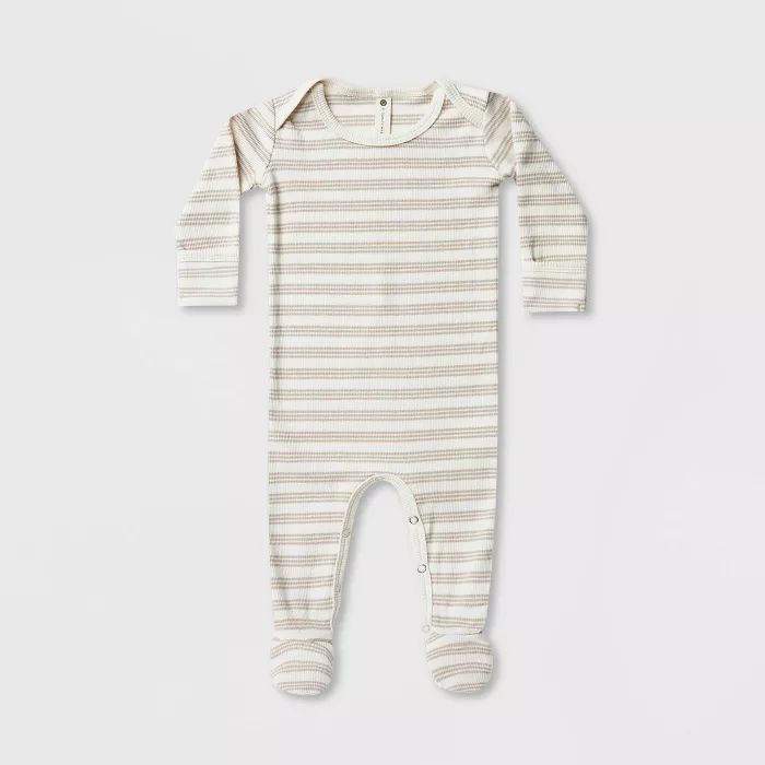 Q by Quincy Mae Baby Striped Ribbed Footed Pajama - Ivory | Target