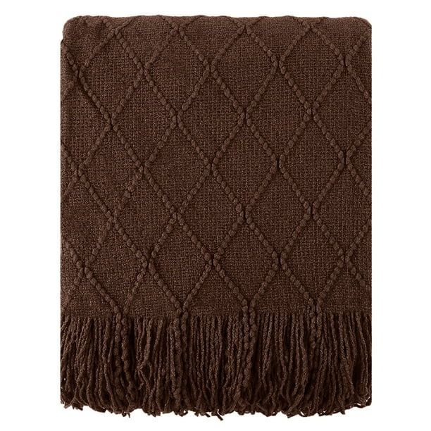 Battilo Dark Brown Throw Blanket for Couch with Tassel, Chocolate Knit Throw Blankets for Home De... | Walmart (US)