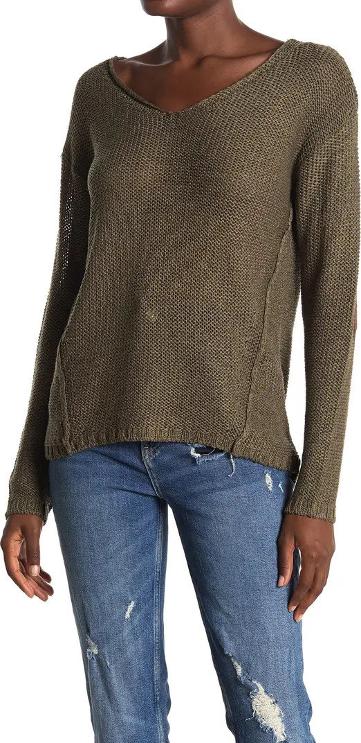V-Neck Elbow Patch Tunic Sweater | Nordstrom Rack