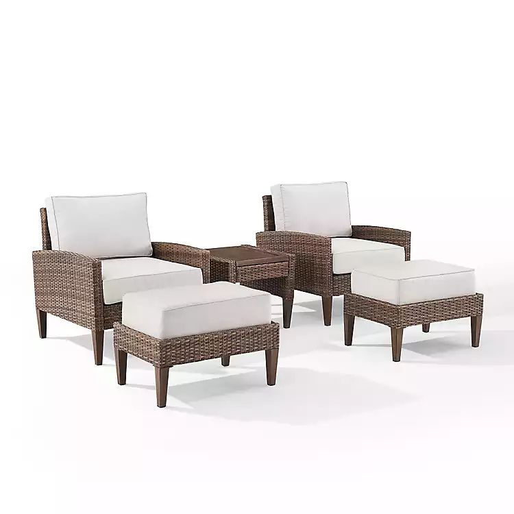 Ivory Cushion and Brown Wicker 5-pc. Outdoor Set | Kirkland's Home