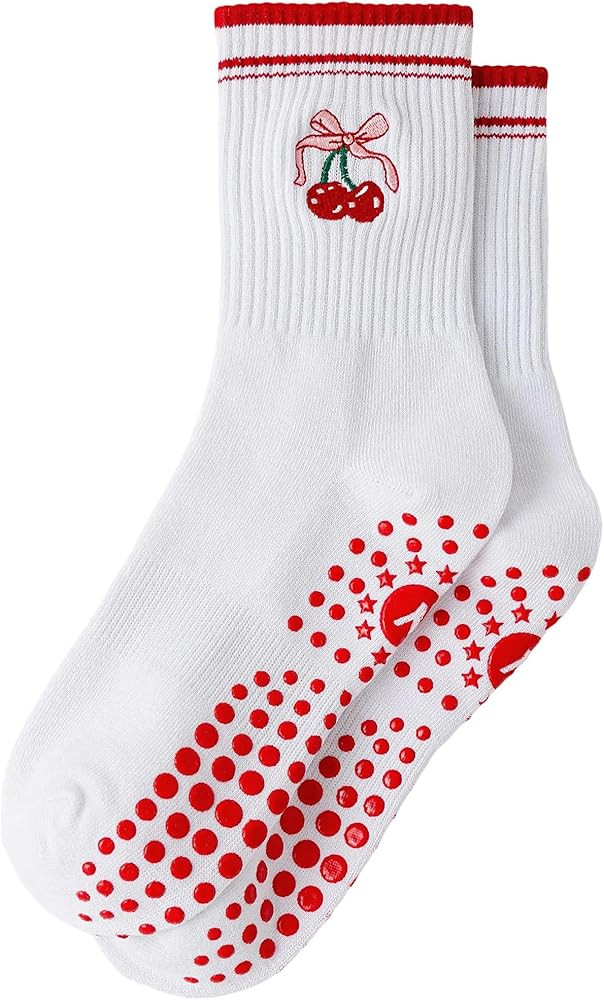 Yawlsow Pilates Grip Socks for Women Yoga Grippy Socks Cute Barre Non Skid Athletic Crew Sticky S... | Amazon (US)