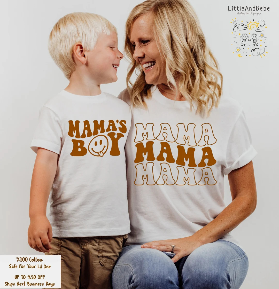 Mommy and Me Shirts, Neutral Retro Mamas Boy Shirt, Mom and Son Shirts, Mother and Son Outfit, Ma... | Etsy (US)