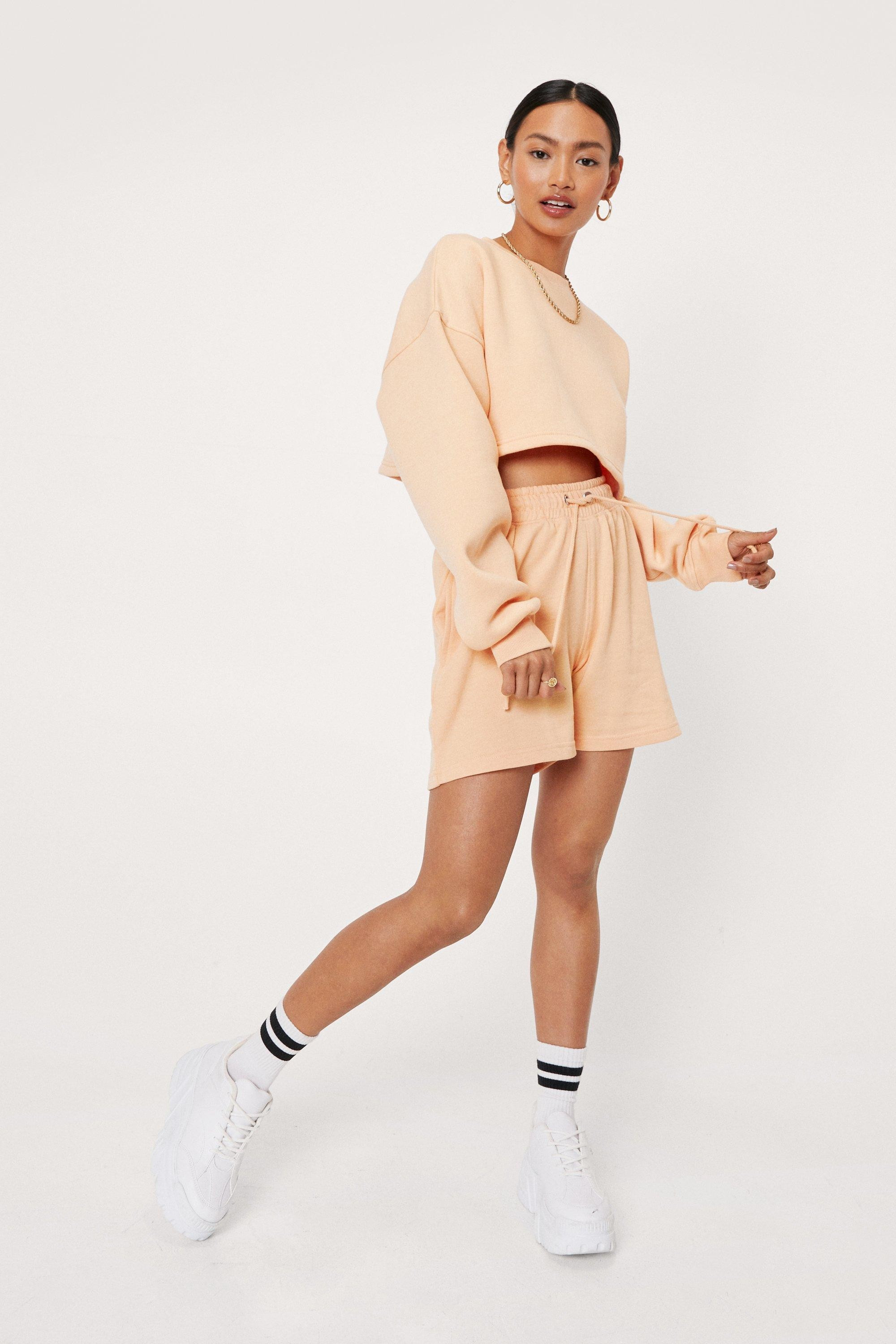 Petite Drawstring Longline Sweat Shorts | Nasty Gal (US)