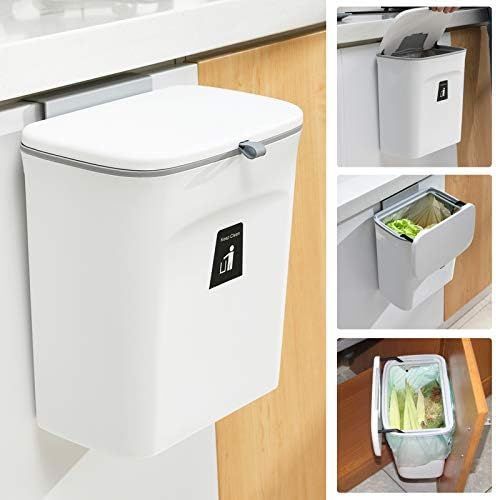 Tiyafuro 2.4 Gallon Kitchen Compost Bin for Counter Top or Under Sink, Hanging Small Trash Can with  | Amazon (US)