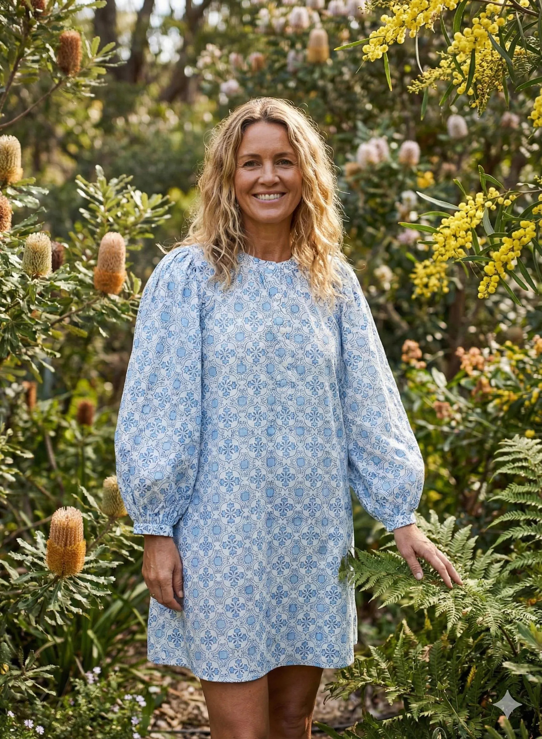 Blue & White Block Printed Cotton Tunic Top – Long Sleeve Artisan Boho Women’s Blouse | Etsy (Global)