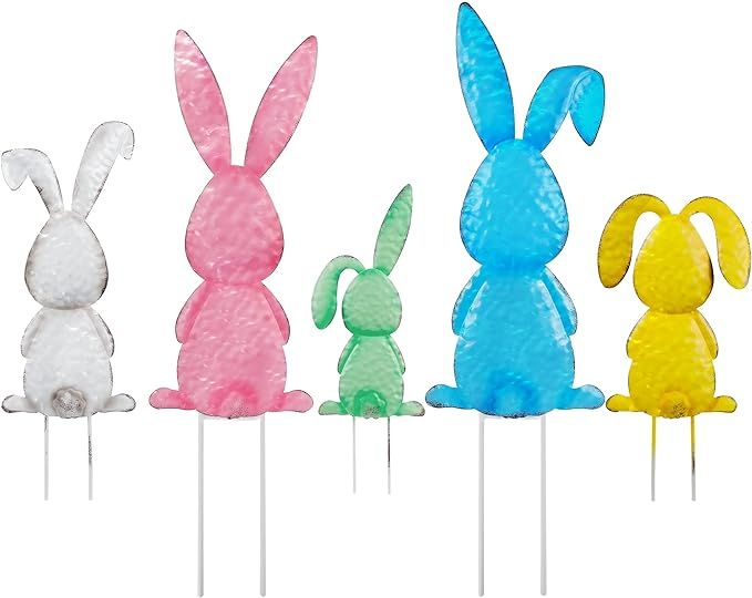 Joliyoou Easter Yard Signs, Set of 5 Metal Easter Bunny Stakes, Assorted Colorful Standing Rabbit... | Amazon (US)