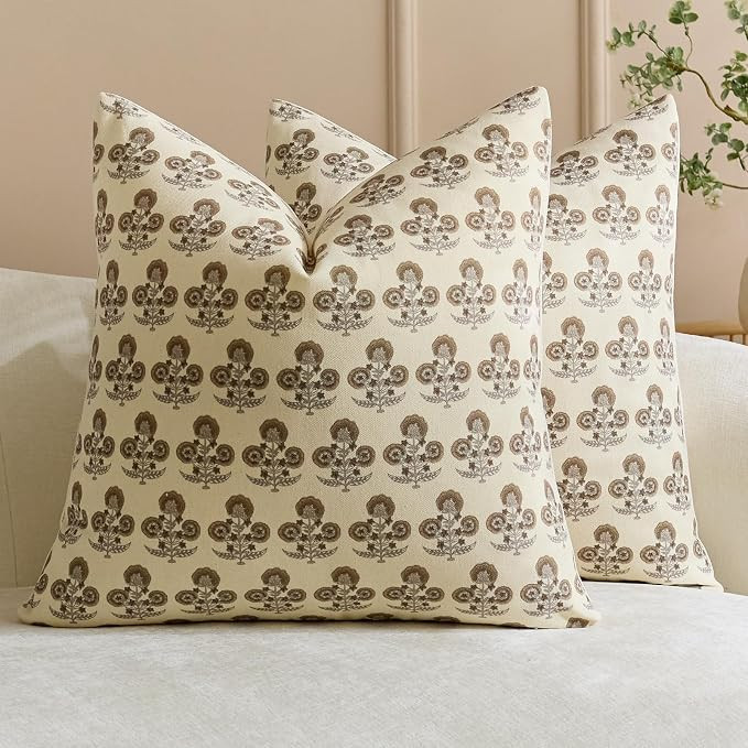Vintage Floral Pillow Covers 20x20 Set of 2 Farmhouse Block Print Decorative Throw Pillow Covers ... | Amazon (US)