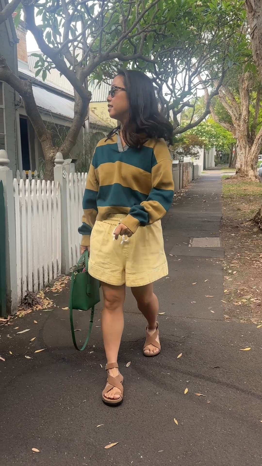 Summer break OOTD! Wearing a size S in my cotton knit, size 8 in my shorts, sandals, bag + charms, sunglasses and earrings linked! 

 #LTKaustralia #LTKsummer #LTKpetite
