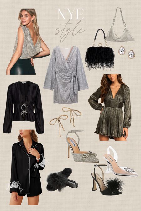 New Year’s Eve style edit #newyearsoutfit #nyeoutfit #sequintop #sequindress #bowshoes #heels #amazonshoes #furtyheels #festherbag #sequinbag #pjs #nyepjs #furryslippers #newyears2023 

#LTKstyletip #LTKHoliday #LTKunder50