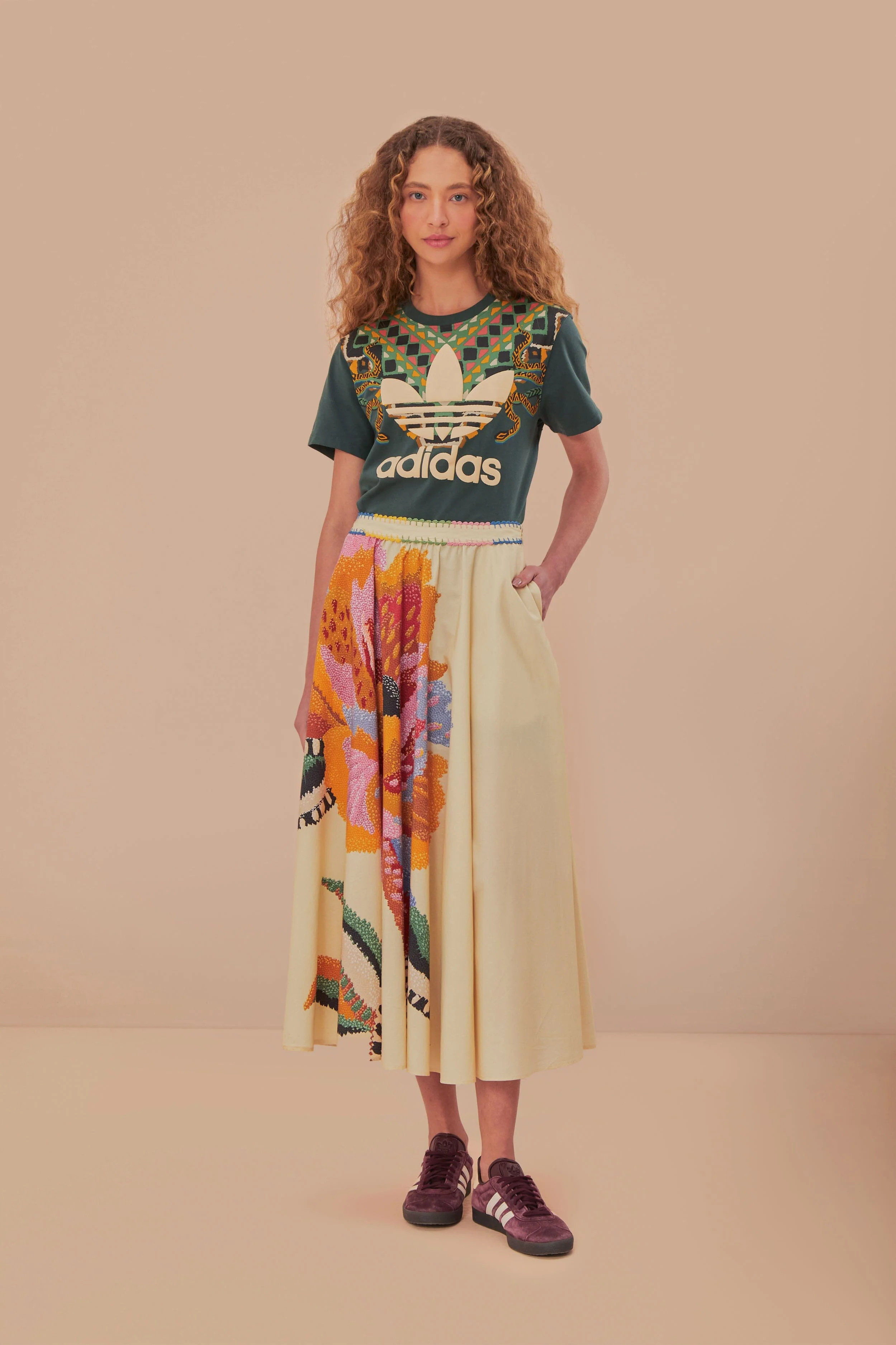 Beige Lucy Floral Maxi Skirt | FarmRio (US)