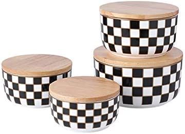 Porlien Checker Pattern Porcelain Food Storage Containers with Lids Airtight, Set of 4, Food Stor... | Amazon (US)
