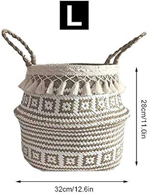 stonishi Punchki Tassel Macrame Woven Seagrass Belly Basket，Woven Seagrass Belly Basket Double ... | Amazon (US)