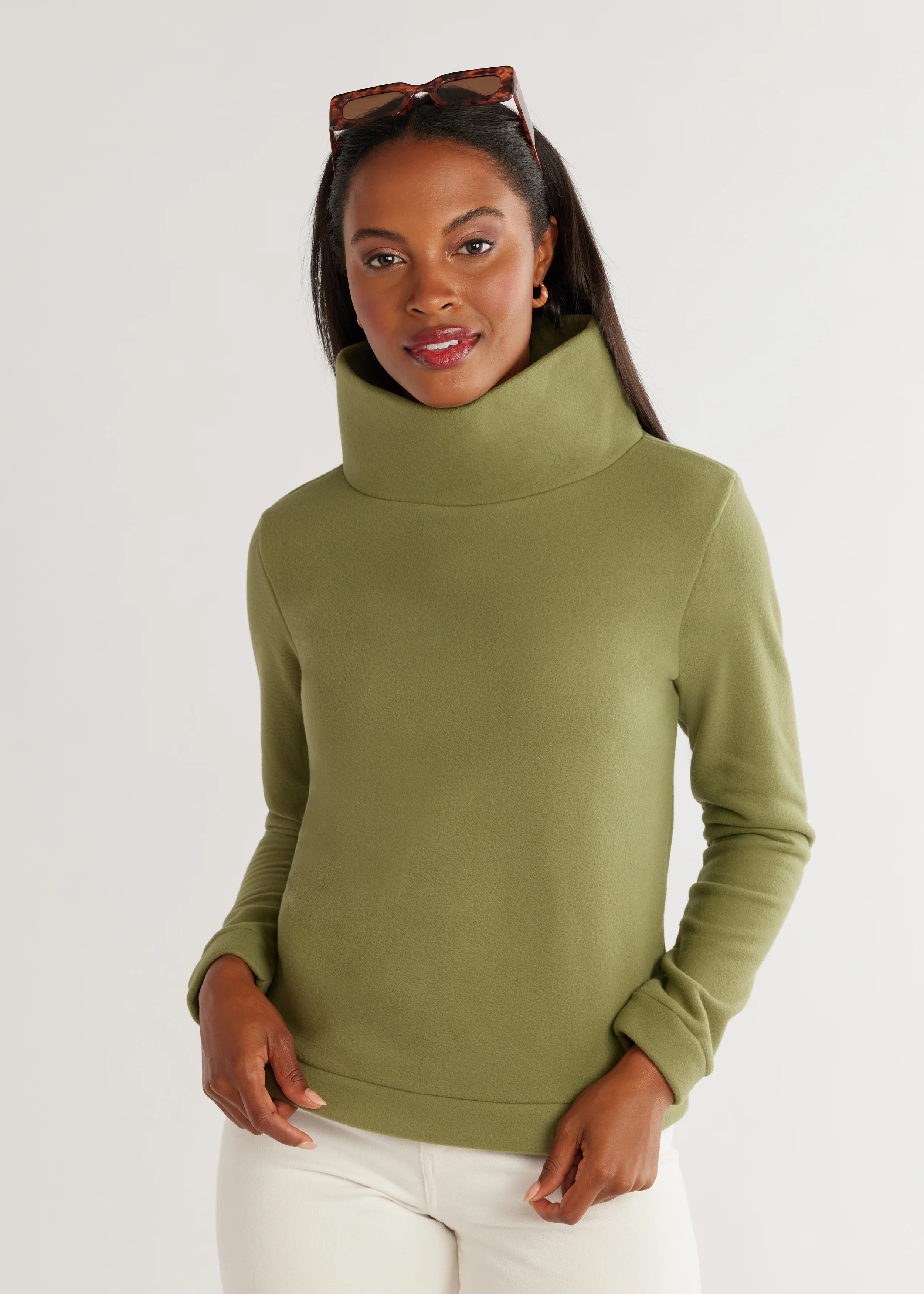 Park Slope Turtleneck in Vello Fleece (Army Green) | Dudley Stephens