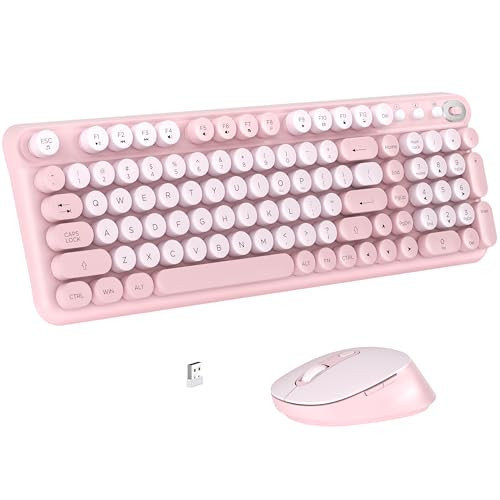 Links9+ Wireless Keyboard and Mouse Combo, Full-Size Retro Typewriter Keyboard Style, 2.4GHz USB Receiver, Plug-and-Play, Keyboard Mouse Set for Computer, Laptop, Windows, Mac, and PC (Pink) | Amazon (US)