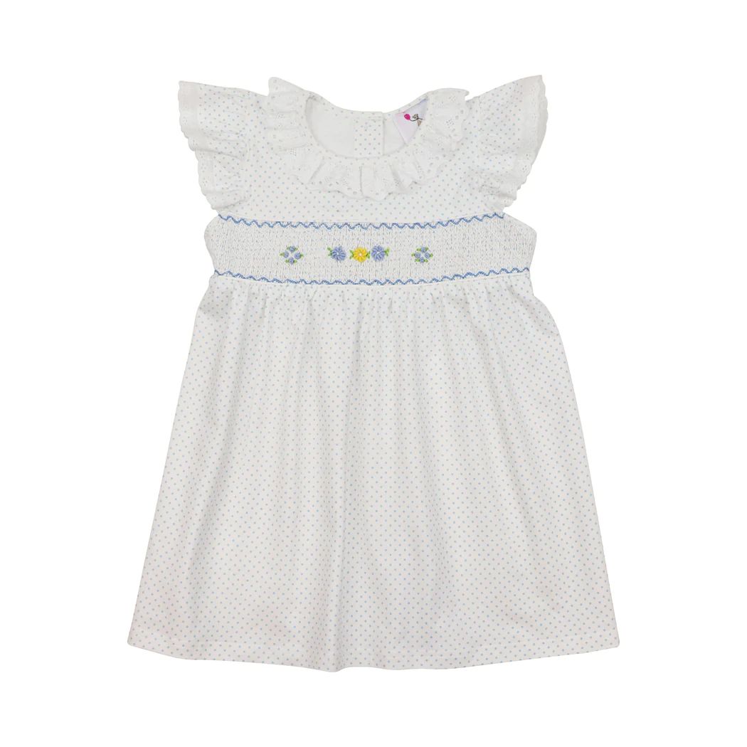 Blue Knit Dot Smocked Rosette Dress | Eliza James Kids