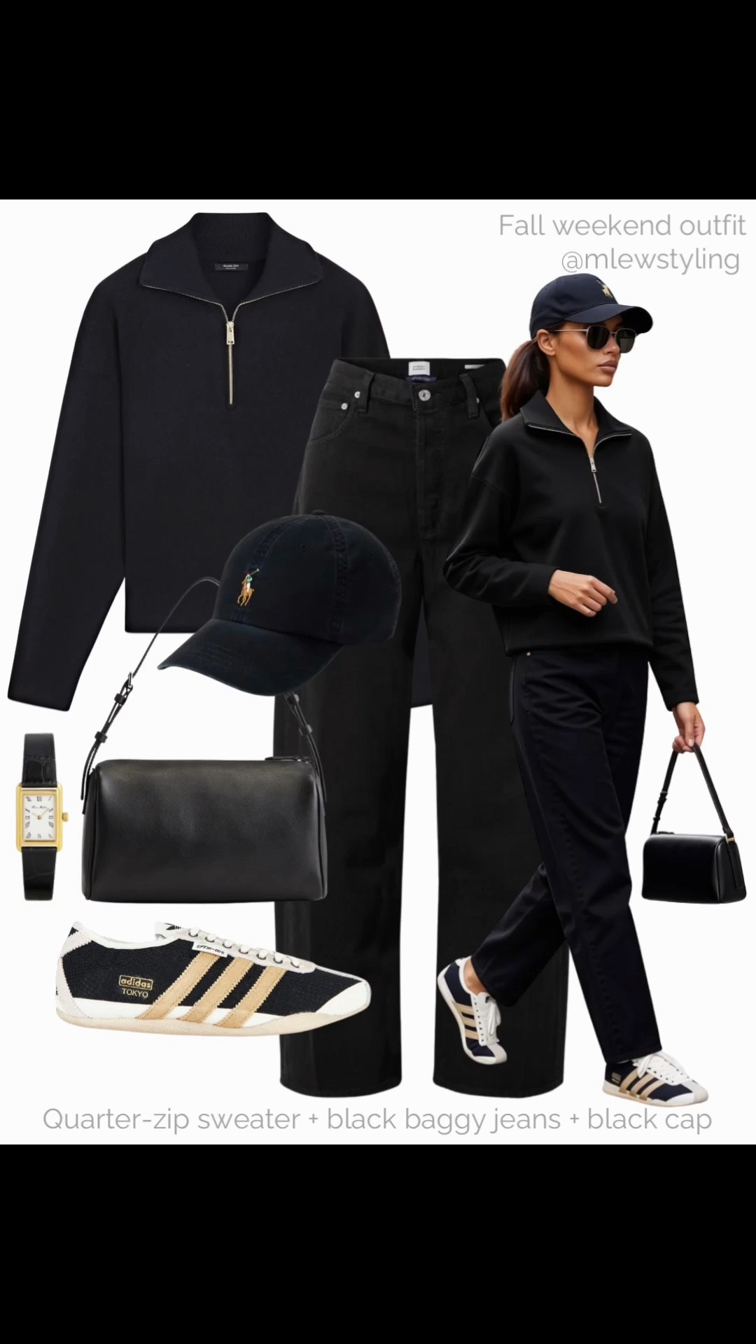 All black fall outfit for the weekend 〰️

Tags: neutral autumn outfit formula, quarter-zip sweater, citizens of humanity black jeans, quince leather bag, adidas Tokyo sneakers

#LTKjeans #LTKfall #LTKshoes