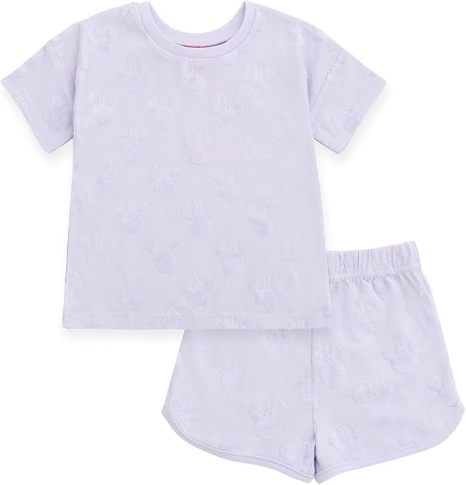 Disney Minnie Mouse French Terry Drop Shoulder T-Shirt & Dolphin Shorts Outfit Infant to Little K... | Amazon (US)