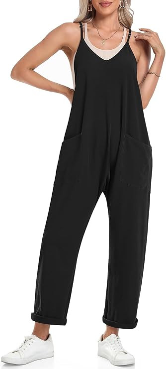 TARSE Womens Jumpsuits Casual V Neck Baggy Rompers Sleeveless Loose Adjustable Spaghetti Strap Ov... | Amazon (US)