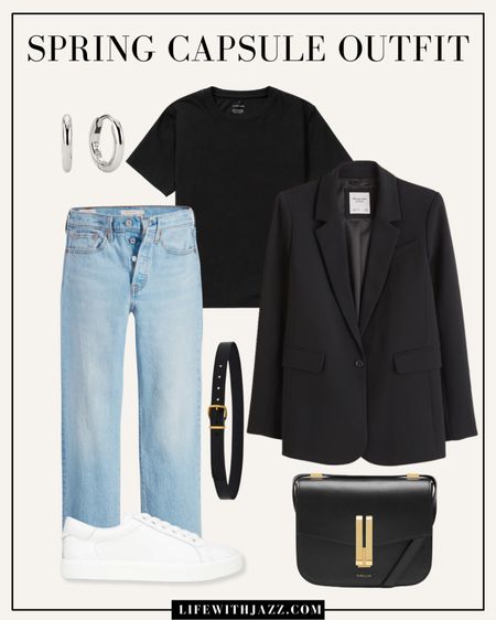 Smart casual spring outfit inspo 🖤 

Blazer / black tee / light blue wash ankle jeans / belt / black purse / minimal purse / silver earrings / white sneakers / casual / comfy / weekend / coffee run 

#LTKstyletip #LTKSeasonal