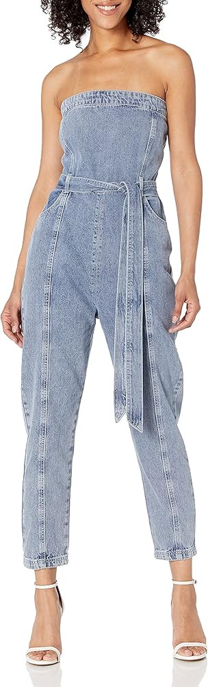 KENDALL + KYLIE womens Strapless Jumpsuit With Waist Tie | Amazon (US)