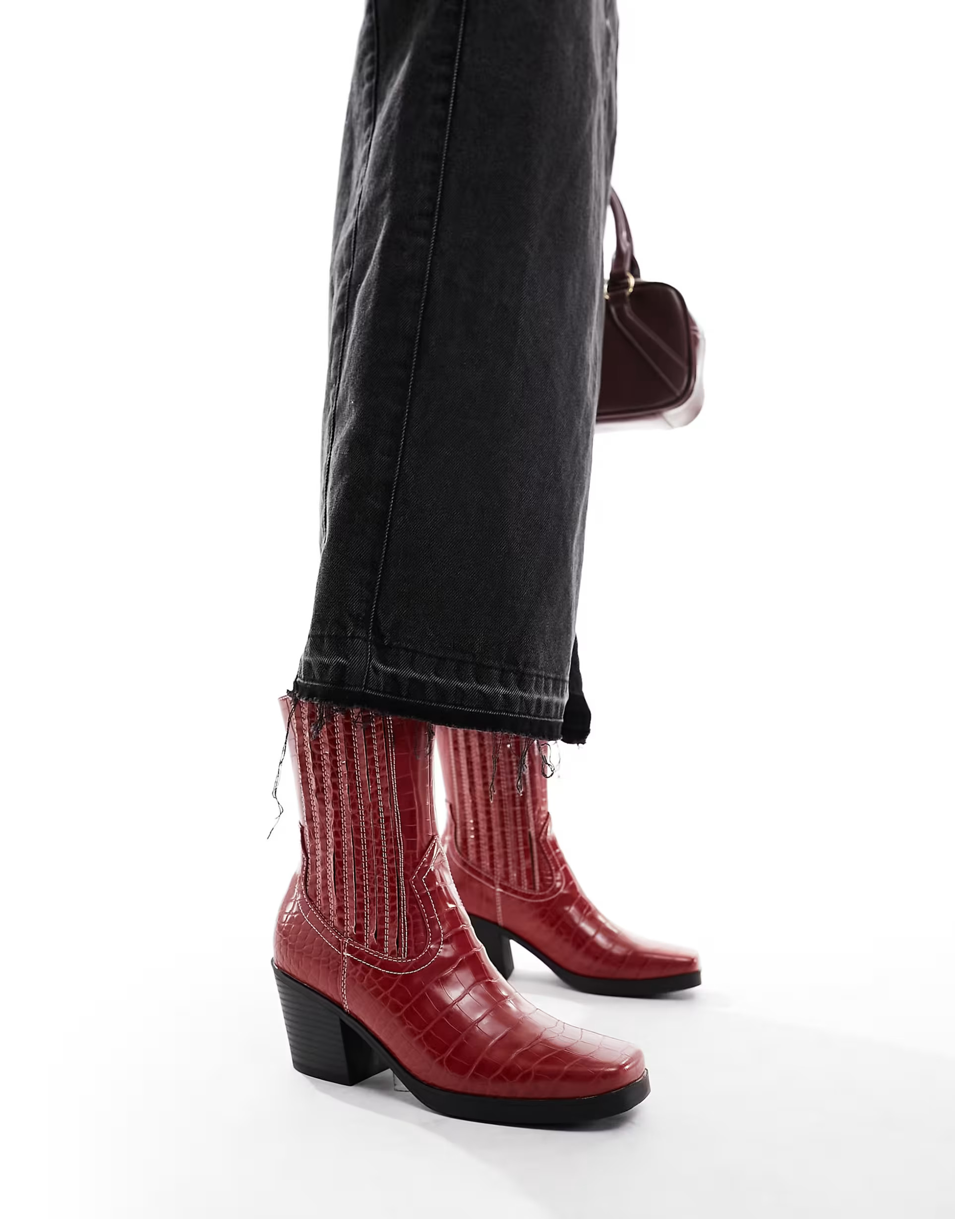 London Rebel western boots in red croc | ASOS (Global)