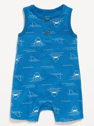 Unisex Printed Sleeveless Jersey-Knit Henley Romper for Baby | Old Navy (US)