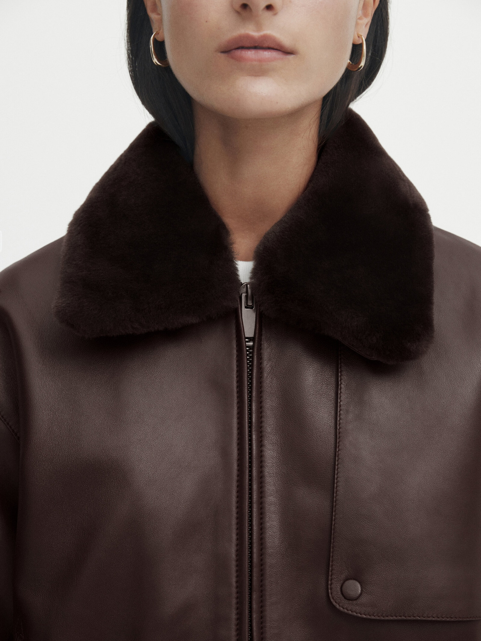 Nappa leather jacket with furskin collar | Massimo Dutti US