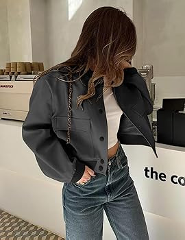 Zeagoo Women Bomber Jacket Casual Button Down Varsity Jackets Shackets With Pockets Outwear | Amazon (US)