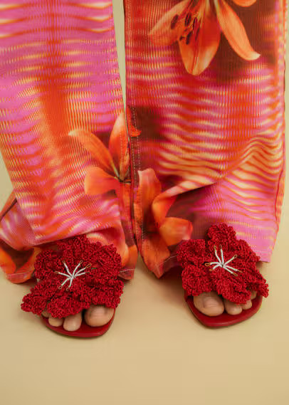 MANGO - Leather sandal with flower heel red - 9 - Women | MANGO (US)