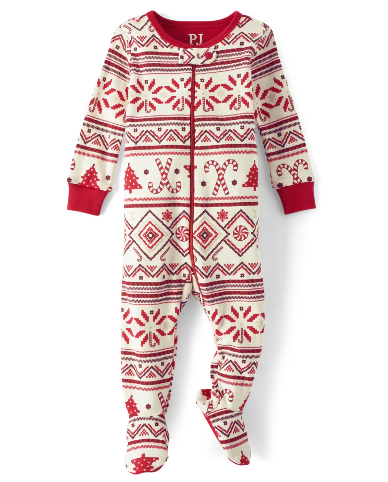 Unisex Baby And Toddler Matching Family Candy Cane Fairisle Snug Fit Cotton Footed One Piece Paja... | The Children's Place