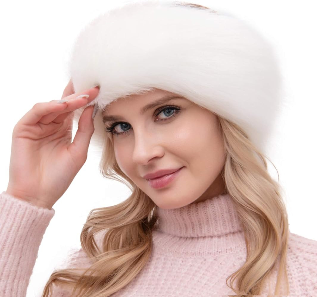 Womens Faux Fur Headband with Elastic Earwarmer Earmuff for winter cold weather | Amazon (US)